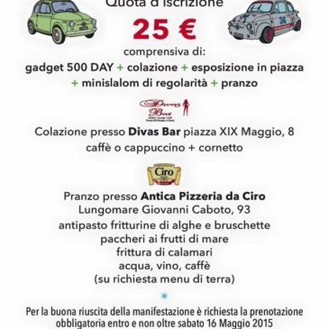Gaeta Fiat 500 Day: la tua giornata in 500 con colazione e pranzo a solo 25€