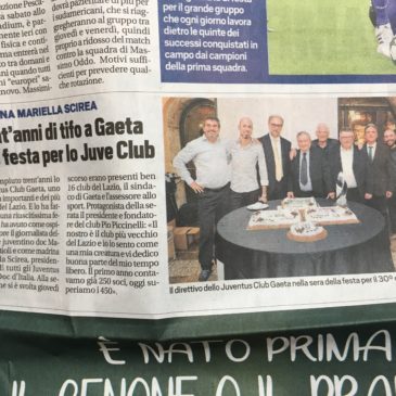 Juventus Club di Gaeta compie 30 anni: TuttoSport titola così.
